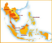 Mapa - státy ASEANu (Association of Southeast Asian Nations)
